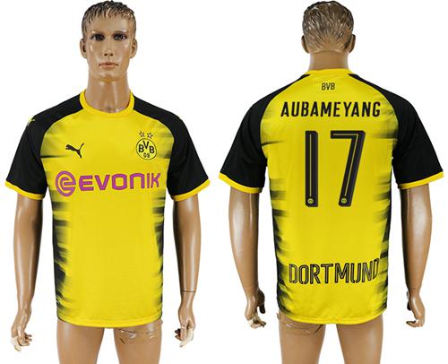 Dortmund #17 Aubameyang Yellow Soccer Club Jersey - Click Image to Close